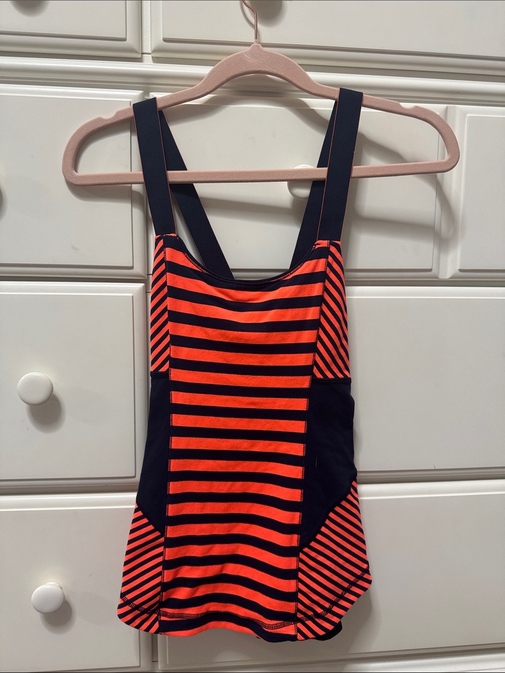 lululemon athletica Black & Orange Striped Cross-Back Athletic top
